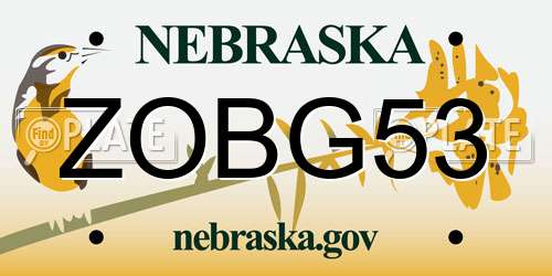 ZOBG53 Nebraska License Plate