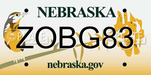 ZOBG83 Nebraska License Plate