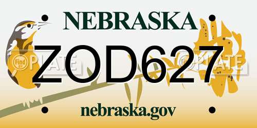 ZOD627 Nebraska License Plate