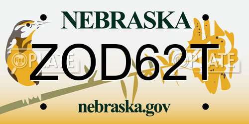 ZOD62T Nebraska License Plate
