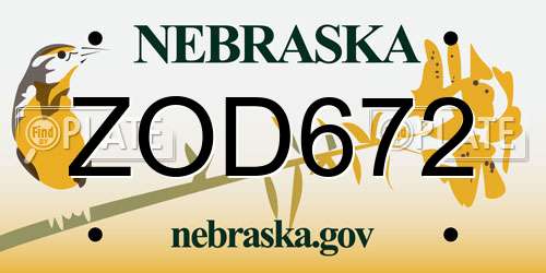 ZOD672 Nebraska License Plate