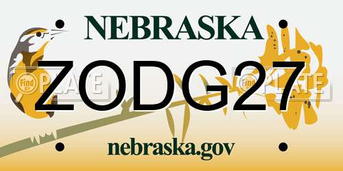 ZODG27 Nebraska License Plate