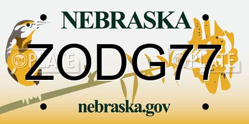 ZODG77 Nebraska License Plate