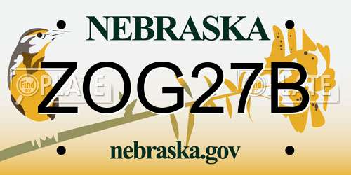 ZOG27B Nebraska License Plate