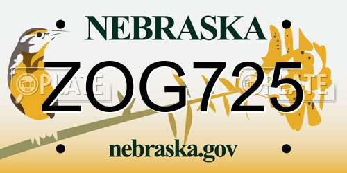 ZOG725 Nebraska License Plate