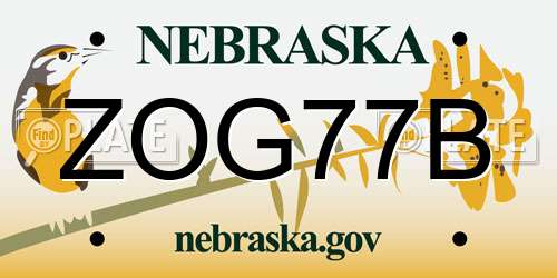 ZOG77B Nebraska License Plate
