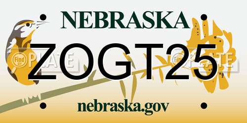 ZOGT25 Nebraska License Plate