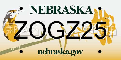 ZOGZ25 Nebraska License Plate