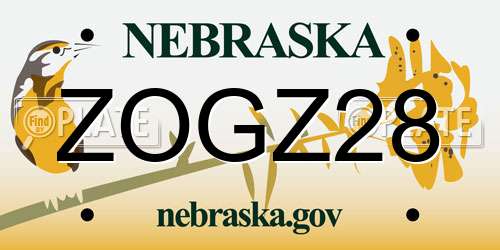 ZOGZ28 Nebraska License Plate