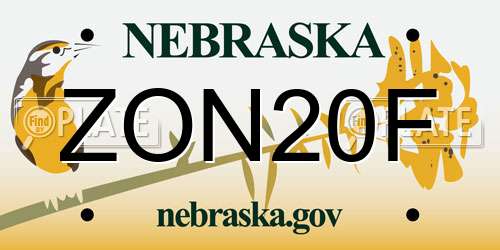 ZON20F Nebraska License Plate