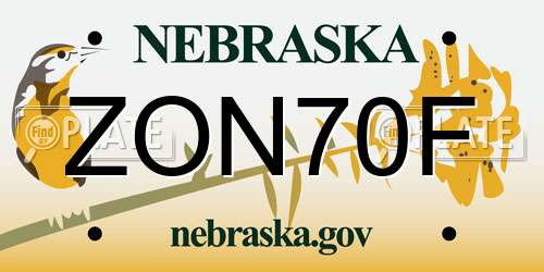 ZON70F Nebraska License Plate