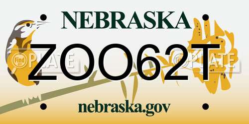 ZOO62T Nebraska License Plate
