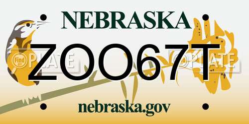 ZOO67T Nebraska License Plate