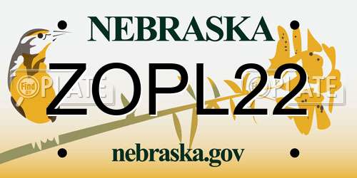 ZOPL22 Nebraska License Plate