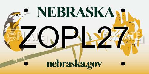 ZOPL27 Nebraska License Plate