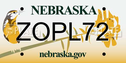 ZOPL72 Nebraska License Plate