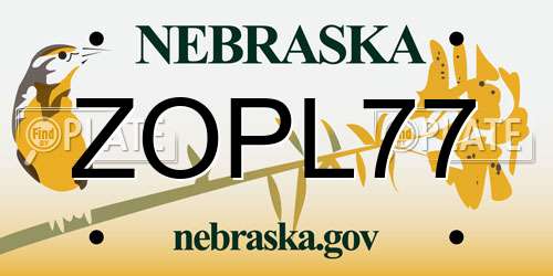 ZOPL77 Nebraska License Plate