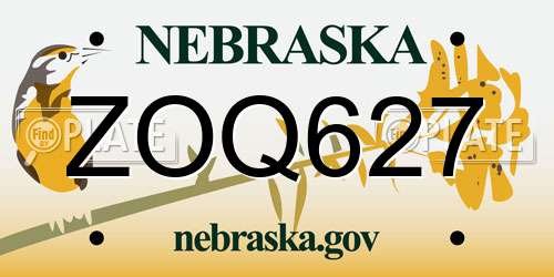 ZOQ627 Nebraska License Plate