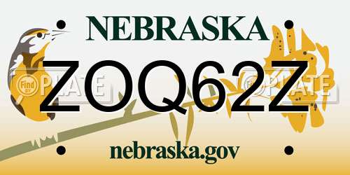 ZOQ62Z Nebraska License Plate
