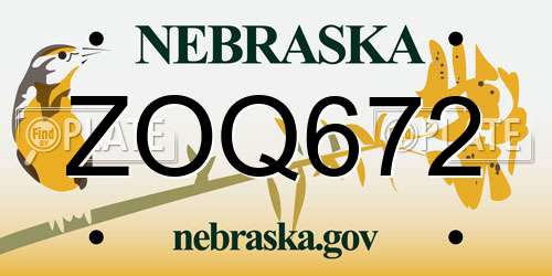 ZOQ672 Nebraska License Plate