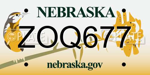 ZOQ677 Nebraska License Plate