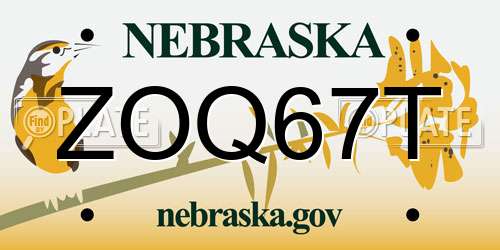 ZOQ67T Nebraska License Plate