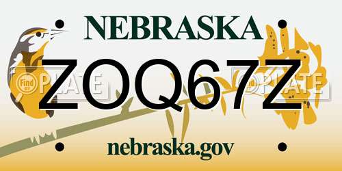 ZOQ67Z Nebraska License Plate