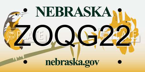 ZOQG22 Nebraska License Plate