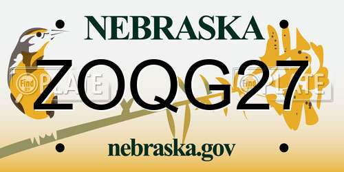 ZOQG27 Nebraska License Plate