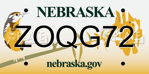 ZOQG72 Nebraska License Plate