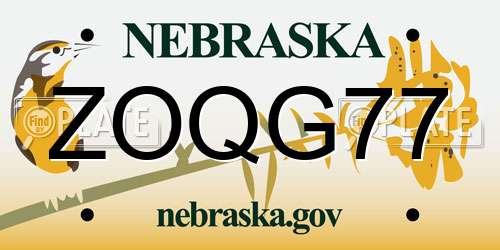 ZOQG77 Nebraska License Plate