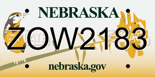 ZOW2183 Nebraska License Plate