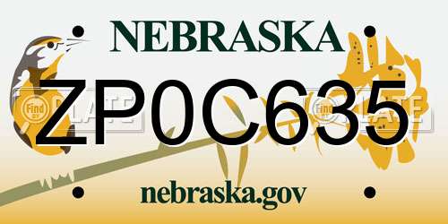 ZP0C635 Nebraska License Plate