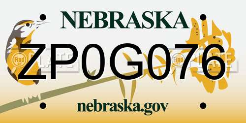 ZP0G076 Nebraska License Plate