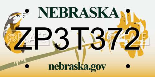 ZP3T372 Nebraska License Plate