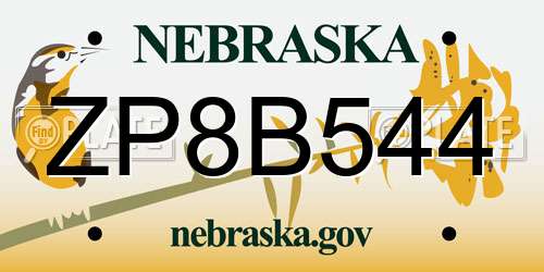 ZP8B544 Nebraska License Plate