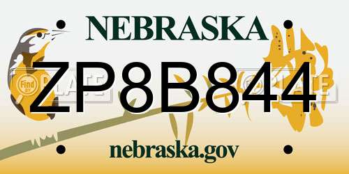 ZP8B844 Nebraska License Plate