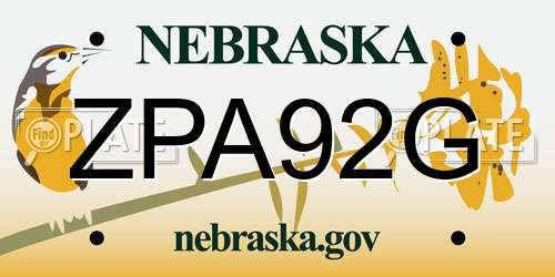ZPA92G Nebraska License Plate