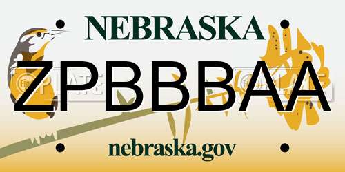 ZPBBBAA Nebraska License Plate