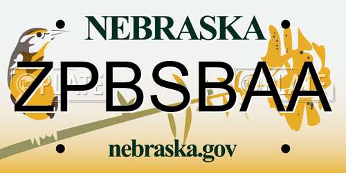ZPBSBAA Nebraska License Plate