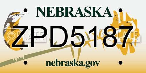 ZPD5187 Nebraska License Plate
