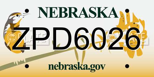 ZPD6026 Nebraska License Plate
