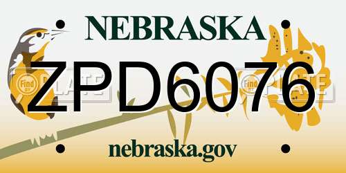 ZPD6076 Nebraska License Plate