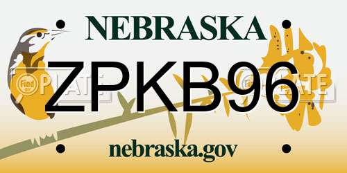 ZPKB96 Nebraska License Plate