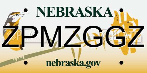 ZPMZGGZ Nebraska License Plate