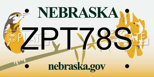 ZPT78S Nebraska License Plate