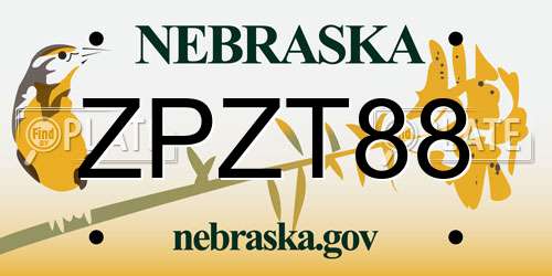 ZPZT88 Nebraska License Plate
