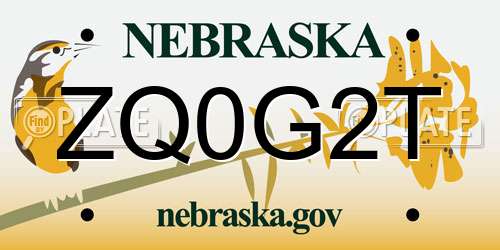 ZQ0G2T Nebraska License Plate