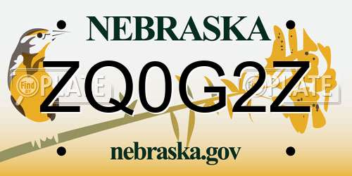ZQ0G2Z Nebraska License Plate