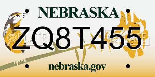 ZQ8T455 Nebraska License Plate